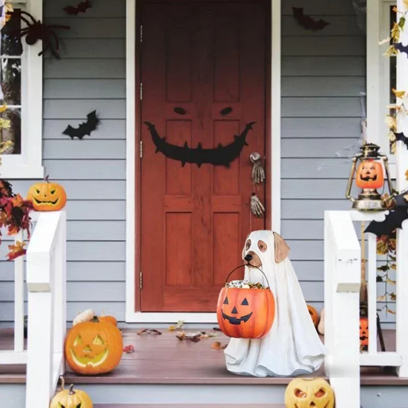 Хэллоуин миска для конфет собака кошка скульптура дверной орнамент смола щенок