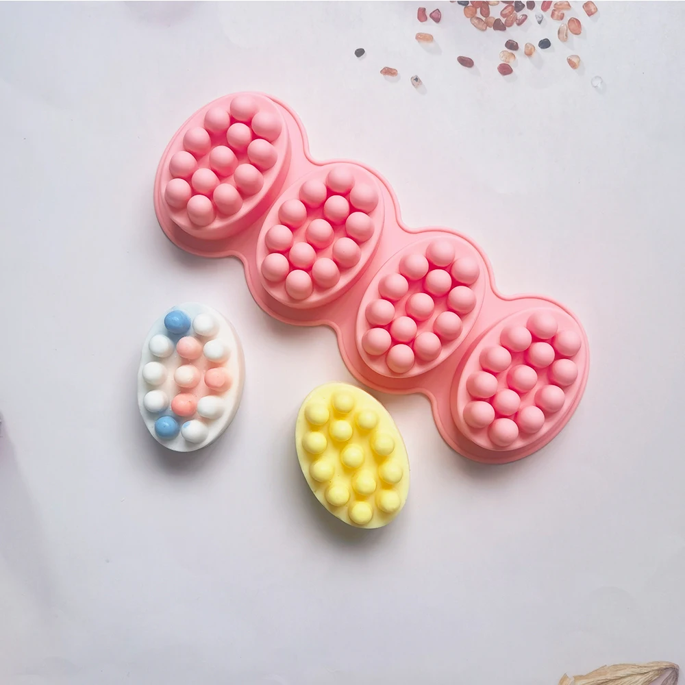 

4 Cavity Assortment Massage Soap Silicone Mold Bath Bomb Brush Clay Craft For Thick Long Hair Nonstick Candle Making Adults Kids