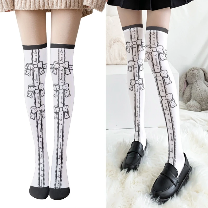 

Thigh High Stockings Candy Color for Cross Bow Printed Over Knee