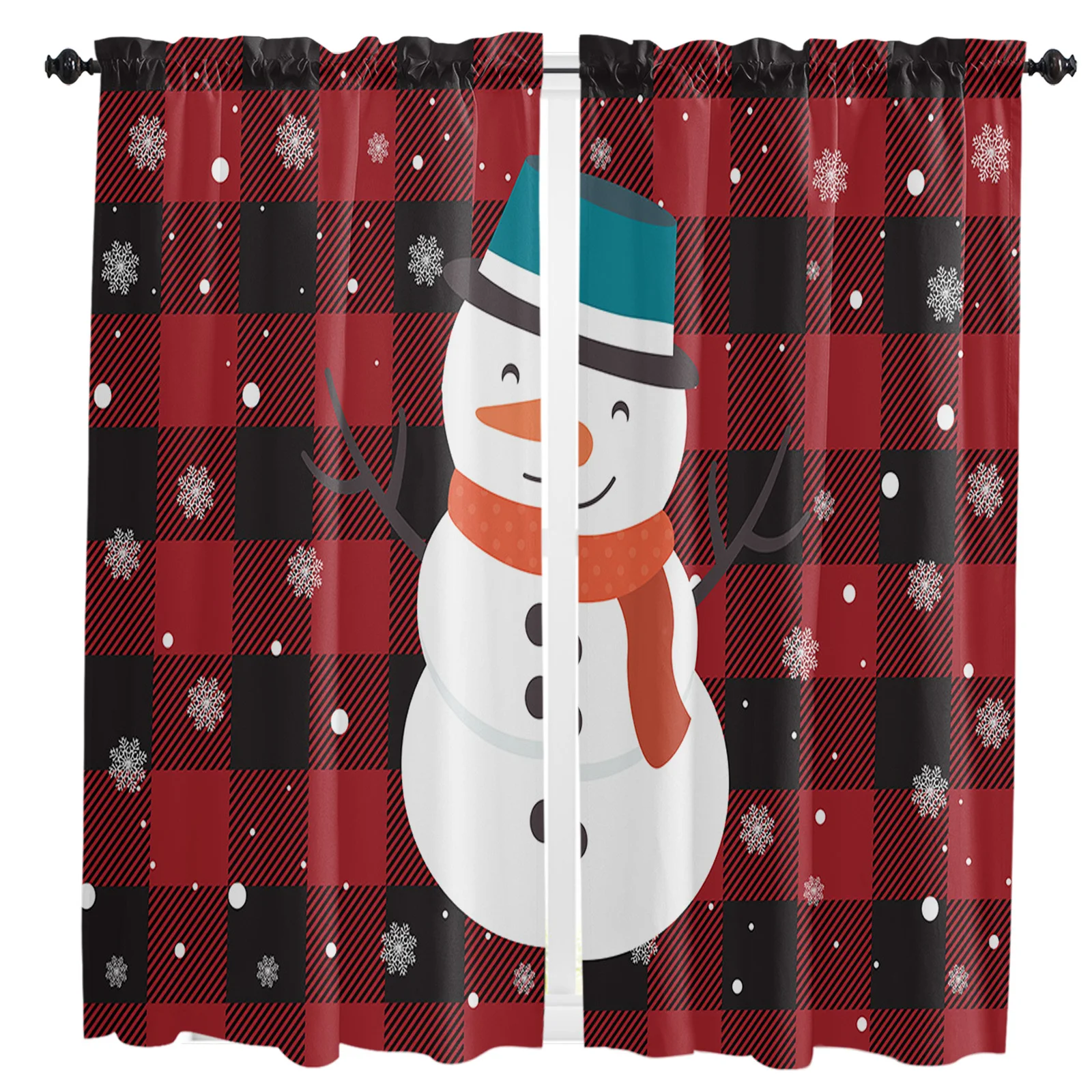 

Christmas Red Plaid Snowman Curtains For Living Room Kitchen Curtain Bedroom Decorative Window Treatments Home Essentials Drapes