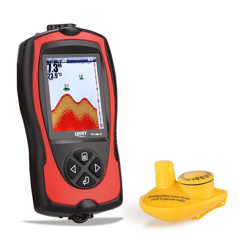 Lucky Portable Fish Finder Echo Sounder Wireless Fish Finder English Russian Menu 147ft 45m Water Depth Fish Sonar FF1108-1CW enlarge
