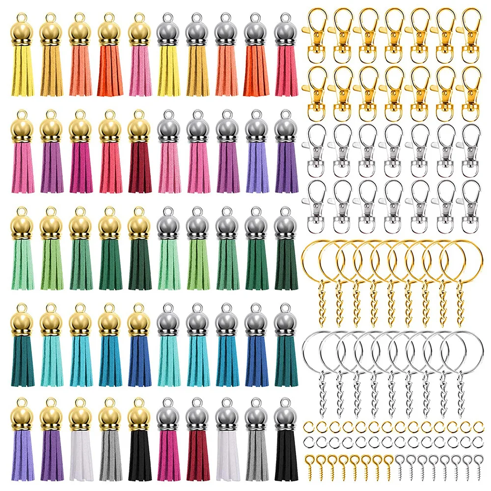 

350 Pcs/Set Key Chain Rings Pendants Keychain Tassel Keychain Hardware for DIY Crafts Jewelry Earrings Keychain Making Supplies