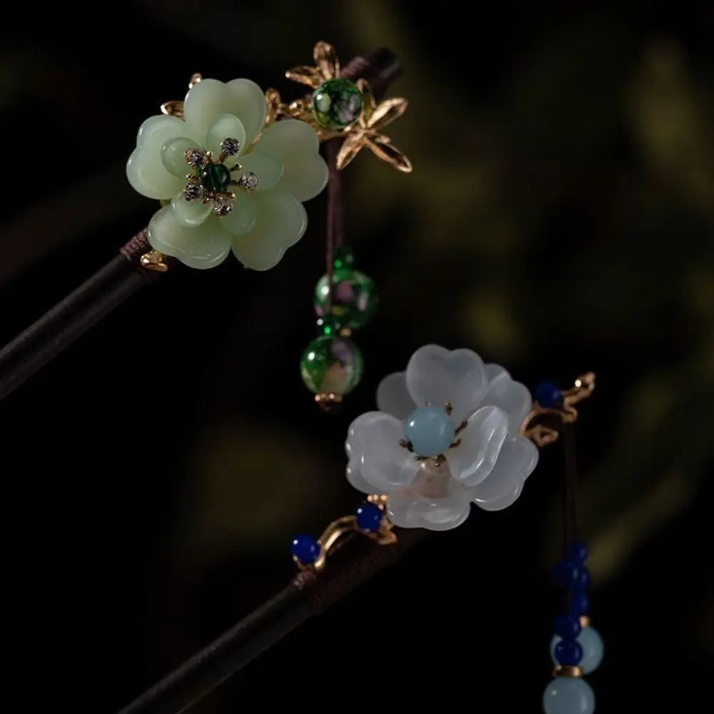 

Tassel Imitation Jade Hanfu Disk Hair For Women Wooden Hair Fork Hair Accessories Chinese Style Hairpin Flower Hair Sticks