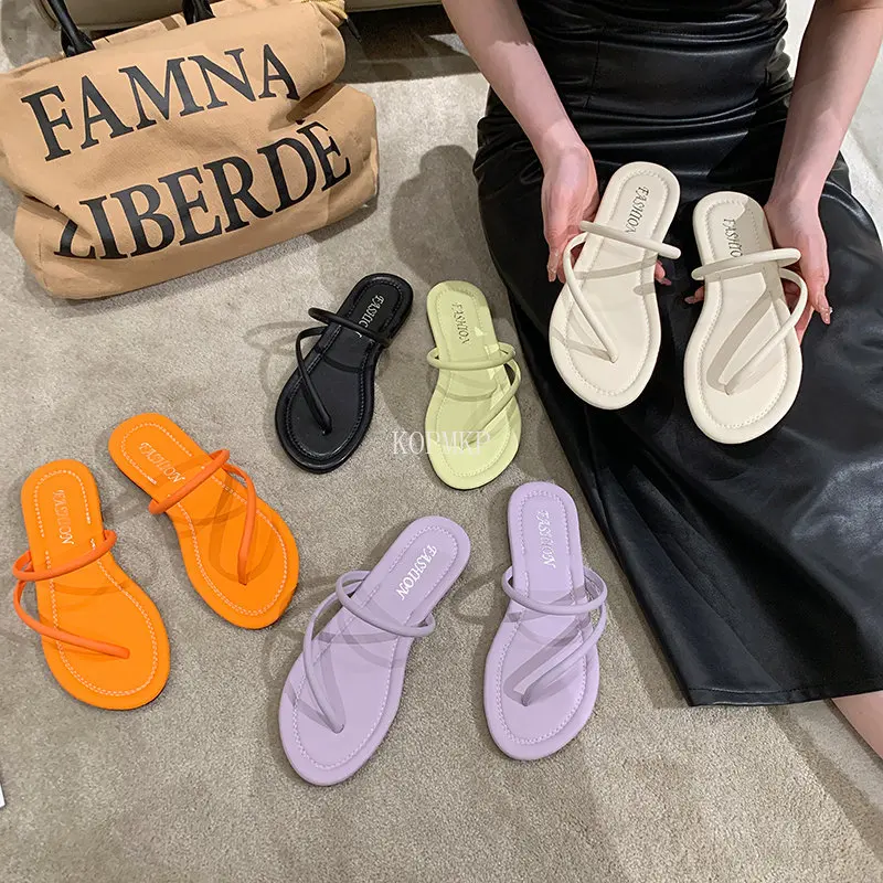

2023 Summer New Women Slippers Flat Bottom Non-slip Outdoor Open Toe Beach Female Sandals Sexy Design Slides Woman Shoes Fashion
