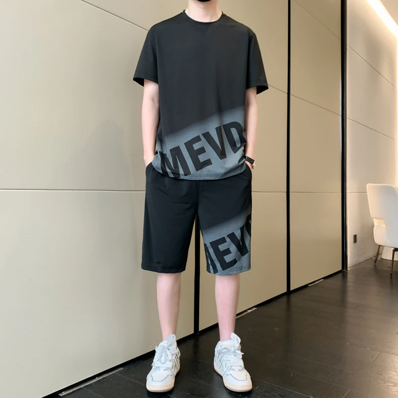 2023 Summer Men's Tracksuit 2 Piece Set Fashion Casual Short-Sleeved T-Shirt and Shorts Sport Suit Male Breathable Man Clothing