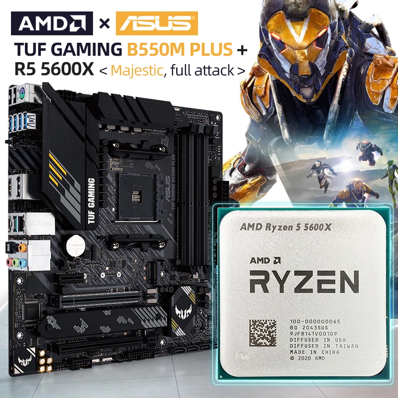 AMD Новый Ryzen 5 5600X R5 CPU + ASUS TUF GAMING B550M PLUS ATX Micro-ATX Материнская плата набор DDR4 AM4 Процессор