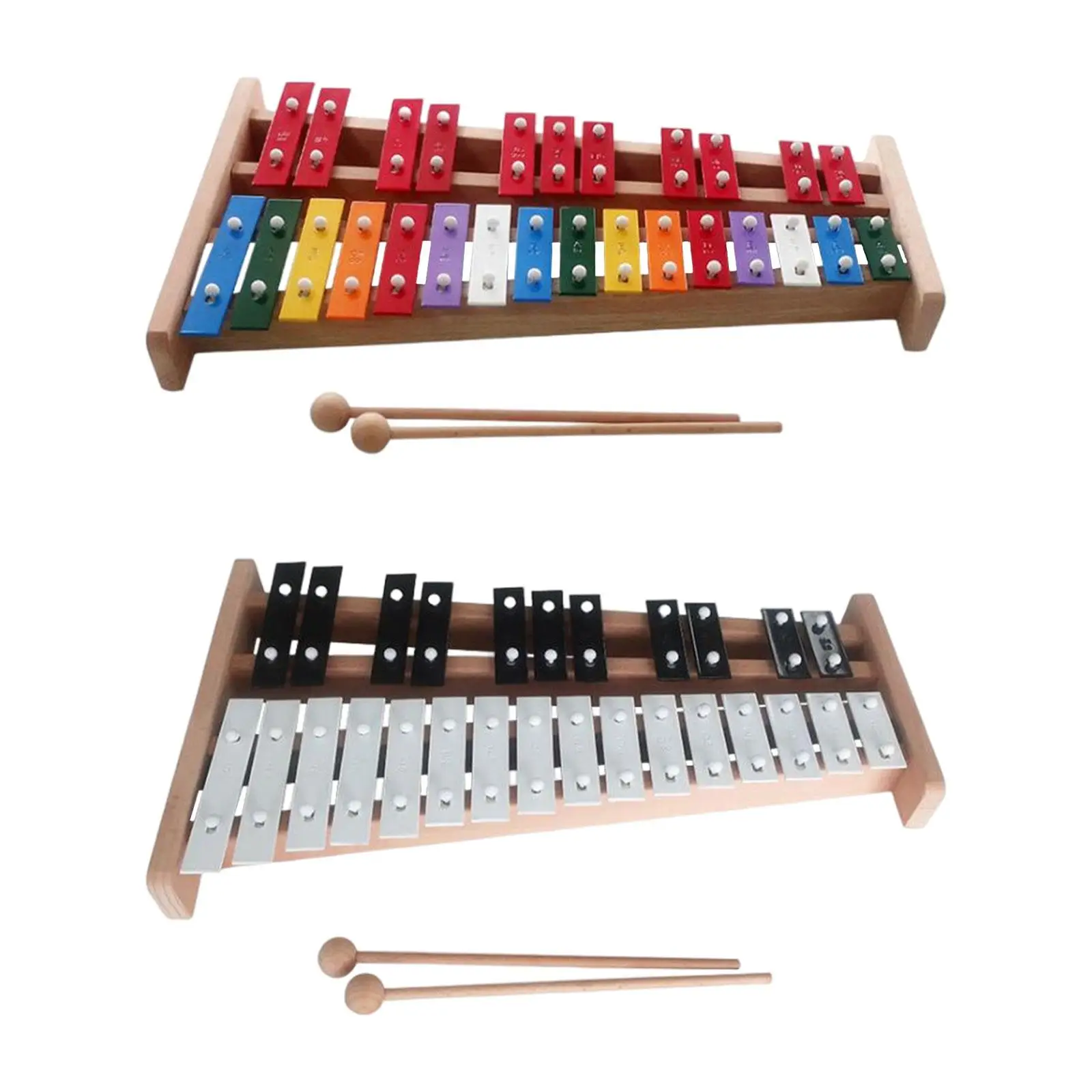 

27 Note Glockenspiel Xylophone Musical Educational Instrument Wooden Base Aluminum Bars with 2 Mallet for Beginners Lightweight