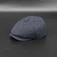 70 wool newsboy hat men beret navy blue spring autumn winter vintage tweed herringbone pattern berets women octagonal cap bjm44