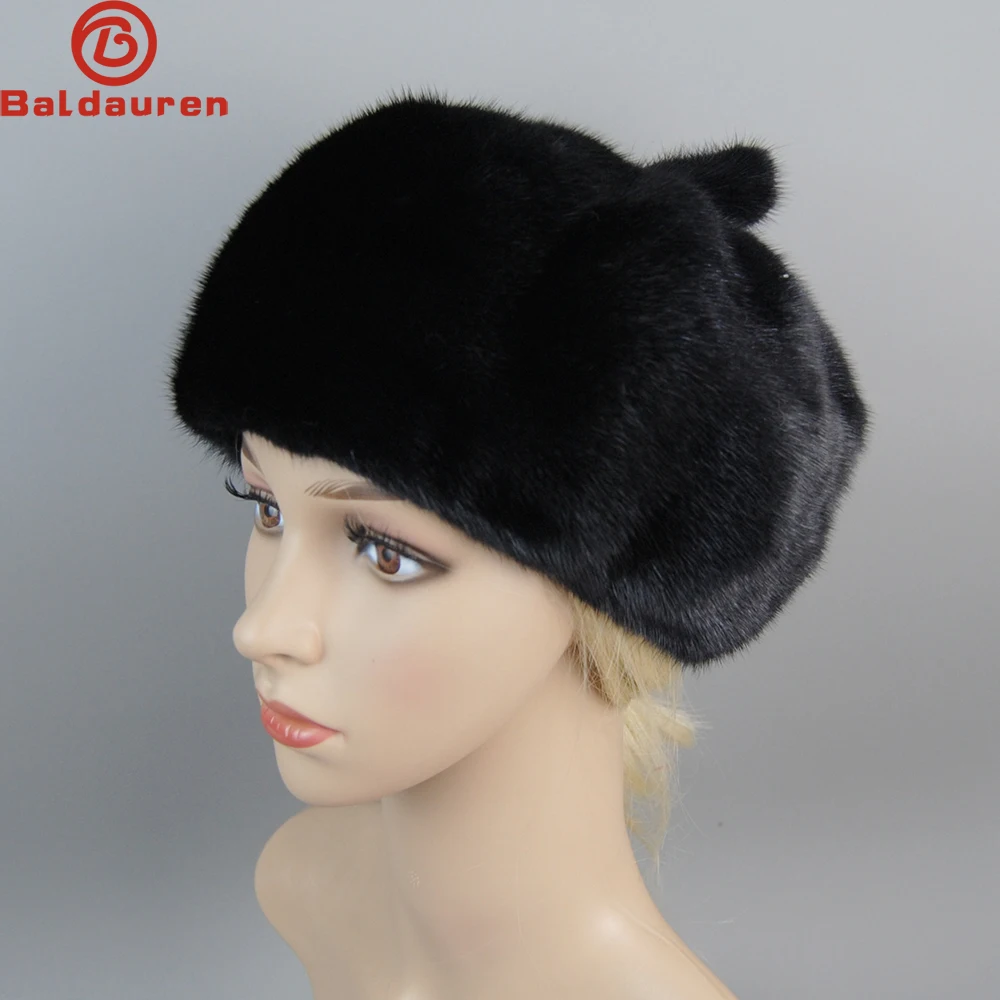 New Winter Women's New Full Mink Mink Soft Beret Pumpkin Hat Fur Bud Hat Korean Fashion Outdoor Warm Women's Hat Free Shipping