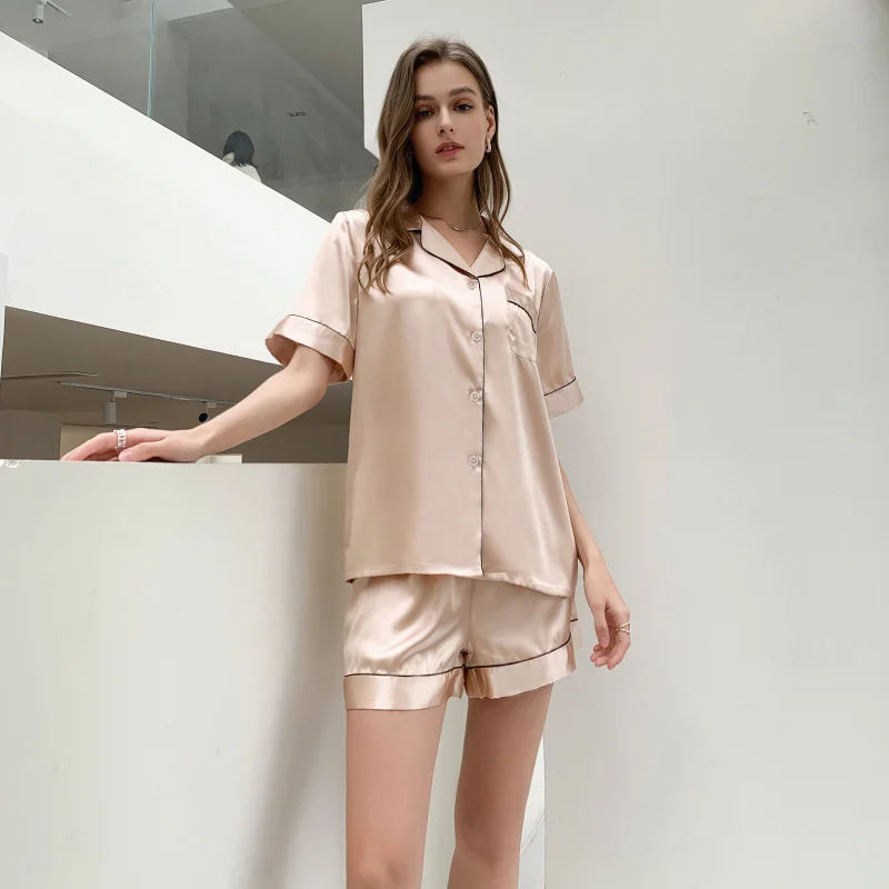 Womens Silk Satin Pajamas Pyjamas Set Sleepwear Pijama Suit Female Sleep 2 Piece Women's Loungewear Ensemble Femme 2 Pièces