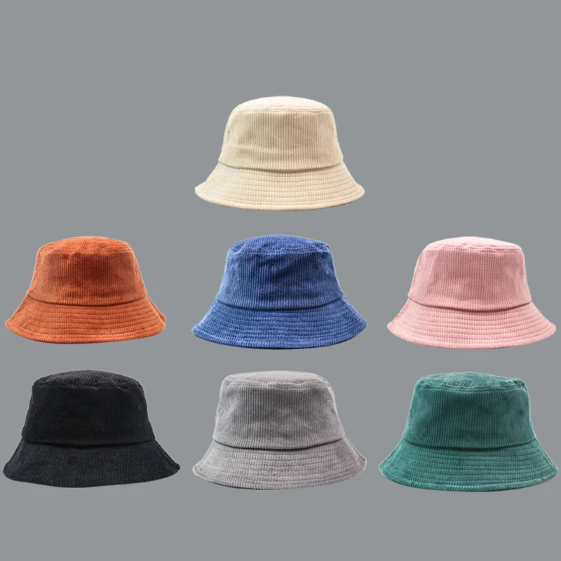 Fashion Corduroy Candy Color Bucket Hats for Men Women Solid Basin Kop Couple Panama Caps Unisex Retro Sun Fisherman Hat Bob
