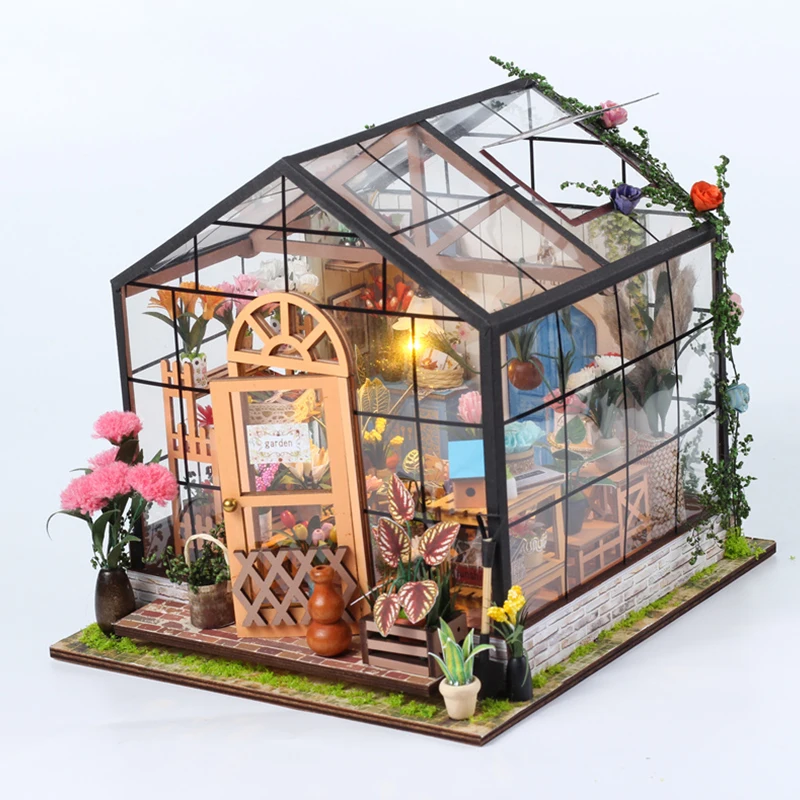 

Деревянный кукольный домик «сделай сам», миниатюрная Цветочная комната, комплекты для строительства, кукольный домик с мебелью, подсветкой Roombox, игрушки для девочек, подарки