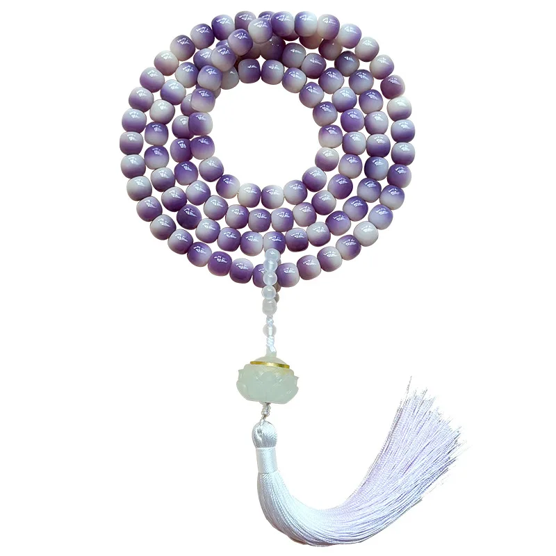 Браслет в стиле Бодхи 108 с фиолетовыми плавающими цветами мужской и женский