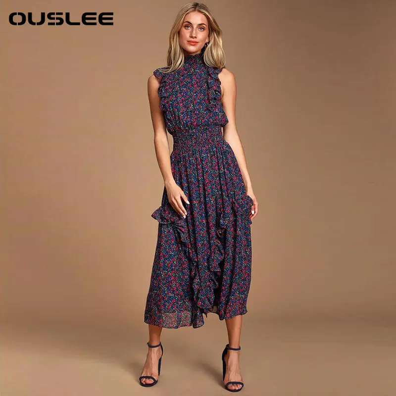 Ожсля Женское платье Летняя элегантность Безрукавное Пляжное Повседневное Бохо Все платья Женская галстук-галстук Вечернее платье Размер на.