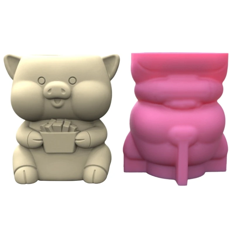 

F19D Little Pig Succulent Flower Pot Silicone Mold Concrete Candlestick Resin Mould DIY Succulent Planter Craft Casting Tool