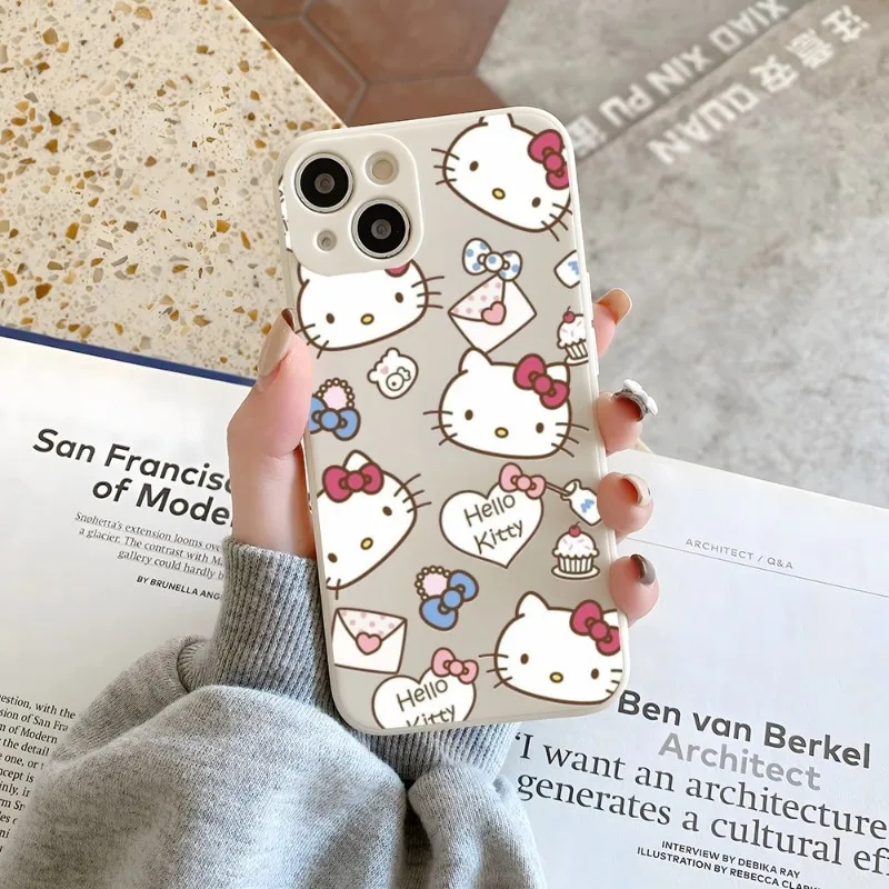

Cartoon Cute Hello Kitty Phone Case For IPhone 14 12 13 11 Pro Max Mini X XR XS Max 7 8 Plus Candy Color Soft Silicon Cover