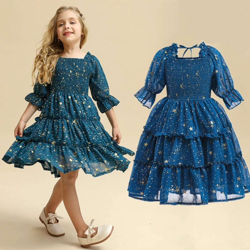 

Детское летнее платье с коротким рукавом, для девочек