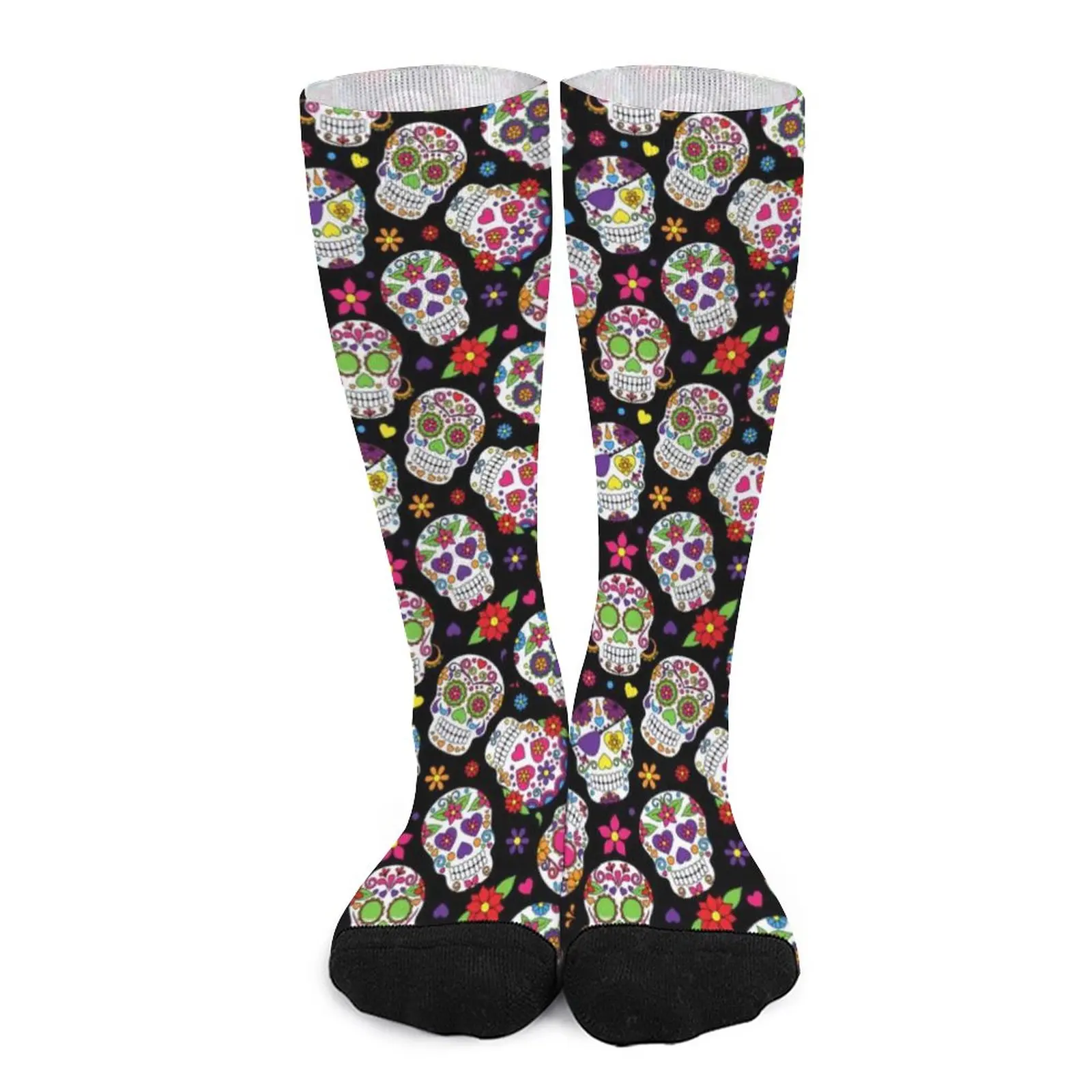 

Мексиканские чулки с изображением сахарного черепа Красочные черепа с цветочным принтом женские осенние противоскользящие носки для девочек уличные спортивные носки