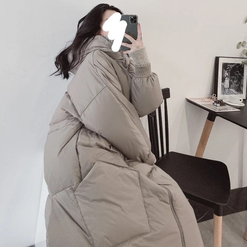 New Down Jacket Winter White Duck Down Hundred Loose Lightweight Big Pockets Ladies Long Thickening Warm Down Jacket Jacket