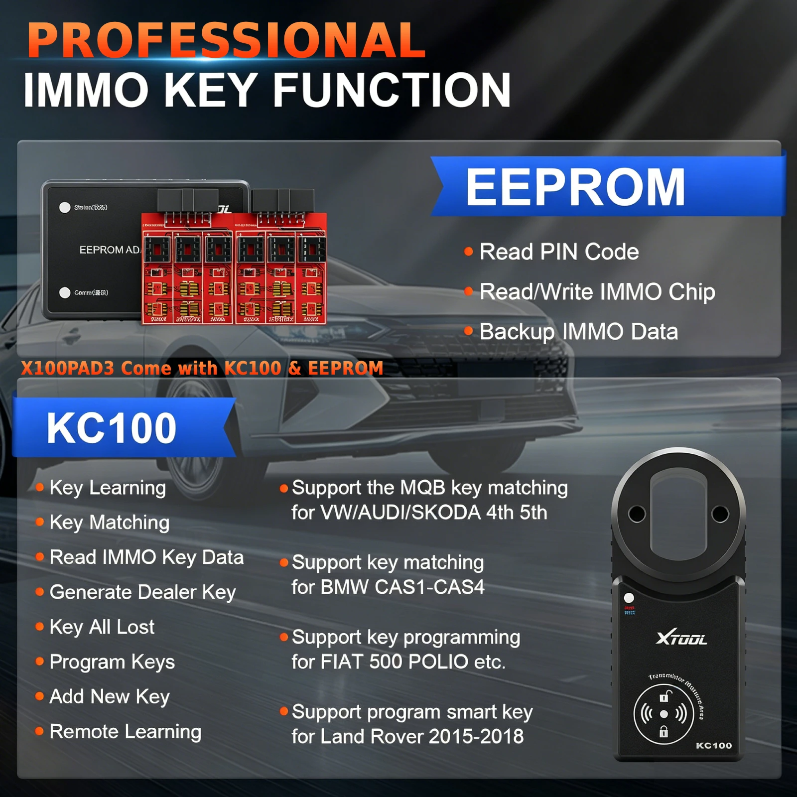 Фото XTOOL X100 PAD3 с KC100: Программатор ключей EEPROM, диагностический сканер OBD2, инструменты для кодирования ЭБУ FCA DoIP, добавление ключей с 38+ функциями сброса №4