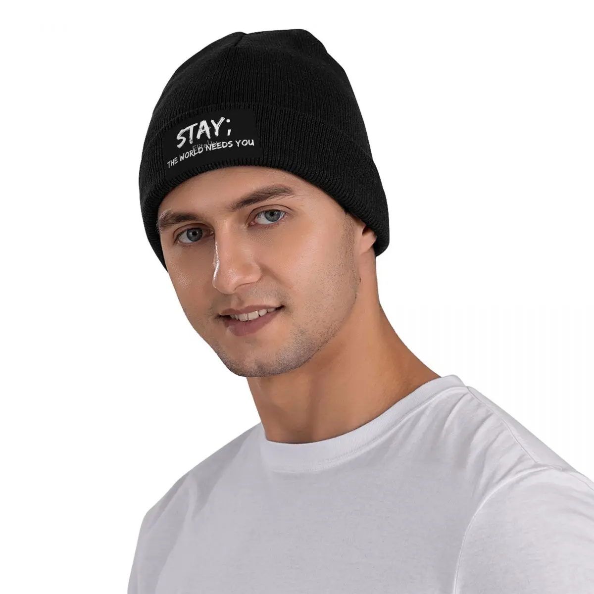 

Stay The World Needs You Knitted Hat Velvet Applique For Winter Great Gift