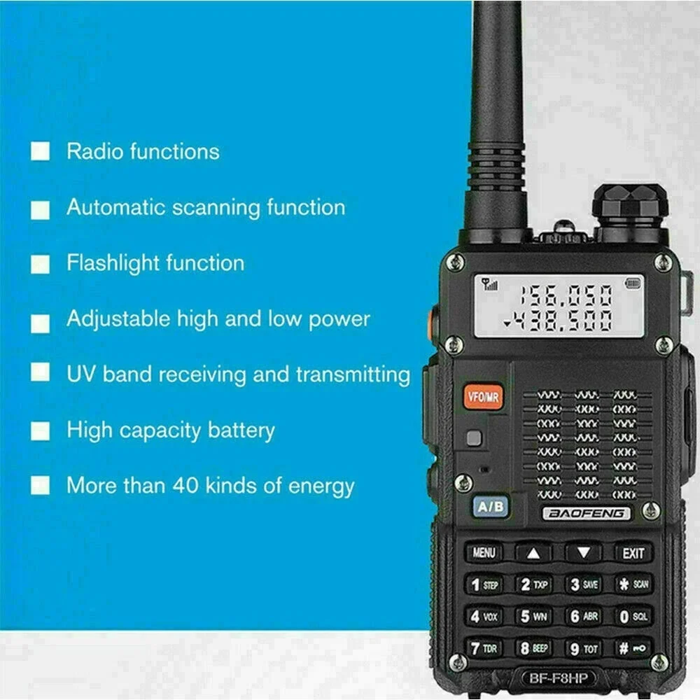 BaoFeng BF-UV-F8HP 8-Watt Dual Band Two-Way Radio (136-174MHz VHF & 400-520MHz UHF) Includes Full Kit with Battery