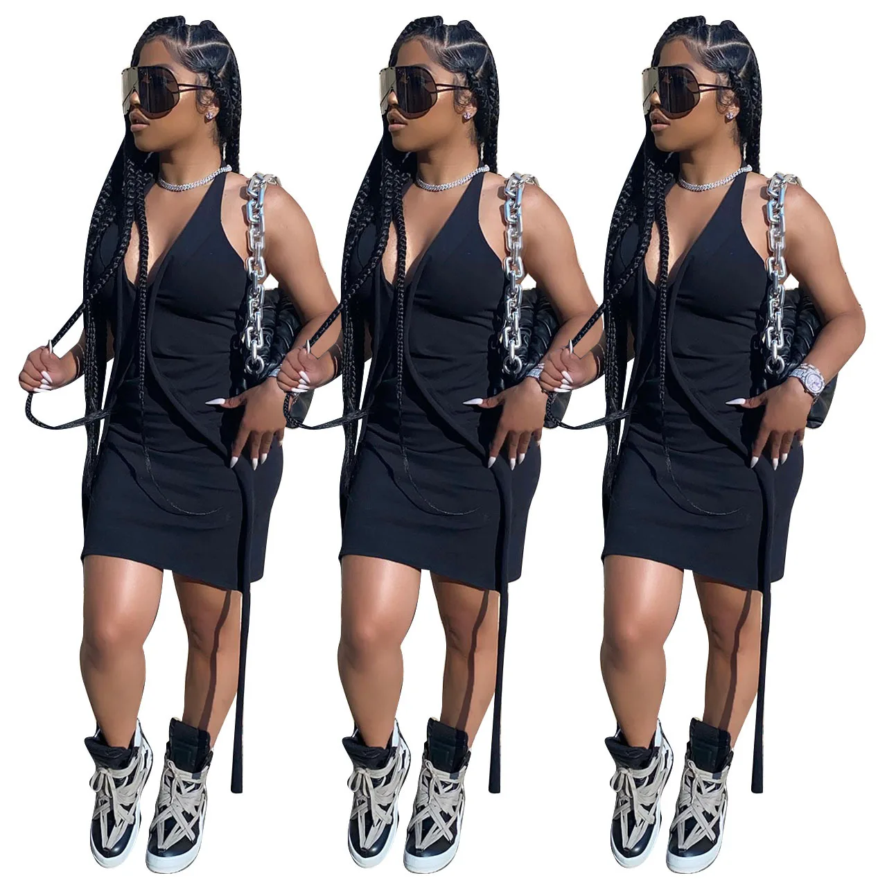 Черное Бандажное мини-платье с вырезами сексуальное облегающее платье без