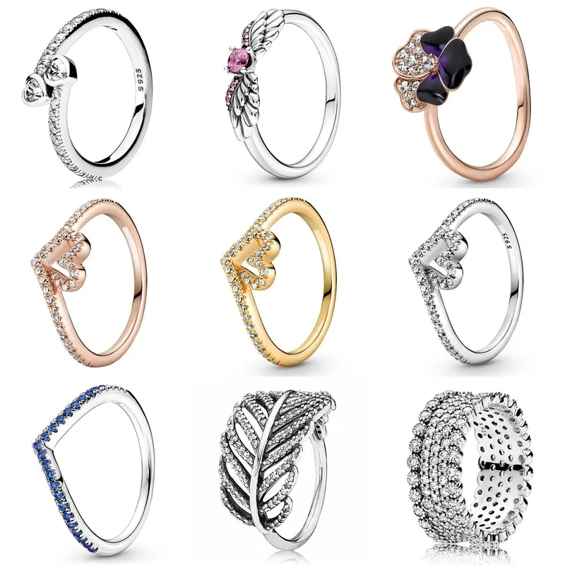 

Authentic 925 Sterling Silver Sparkling Angel Wings With Red Crystal Ring For Women Wedding Party Gift Europe Fashion Jewelry