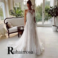 ruhair unique wedding gown for bride halter exquisite back tulle illusion flower customised robe de soir%c3%a9e de mariage