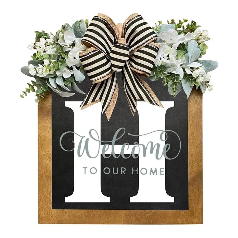 

Unique Last Name Year Round Front Door Wreath With Bow, 16Inch Welcome Sign Garland Creative Letter Farmhouse Wreath