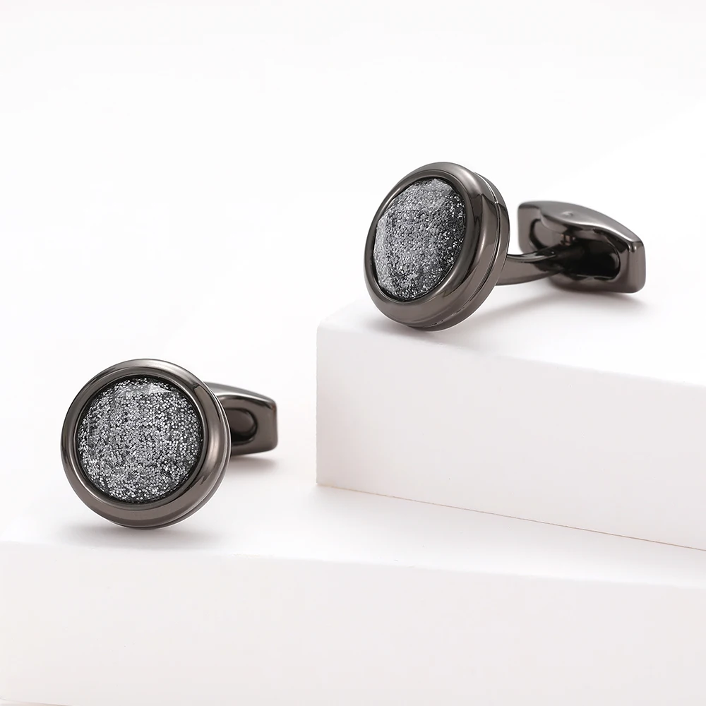 

Cufflinks for Men TOMYE XK22S016 Personalized Silver Color Sand Round Grey Tuxedo Formal Dress Shirt Cuff Links Wedding Gifts