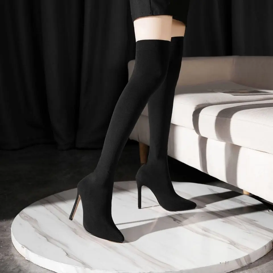 

2022 Women's Thin Boots Summer New Breathable All-Matching Stiletto High Heels Stretch Silk Stocking Pointed High Leg Boots
