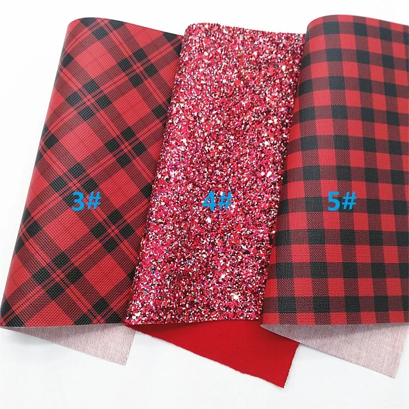 Красные блестящие кожаные тканевые листы клетчатые клетки с леопардовым принтом