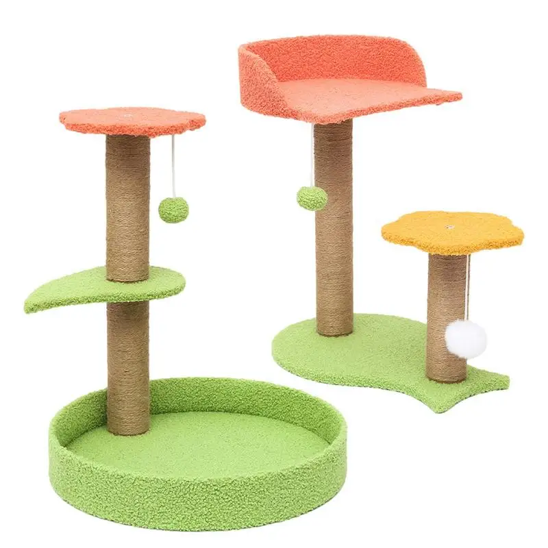 

Sisal Cat Scratch Post Green Leaves Cat Scratching Tree Comfortable Wood Climbing Pole With Bed And Shelf For Cats And Kittens