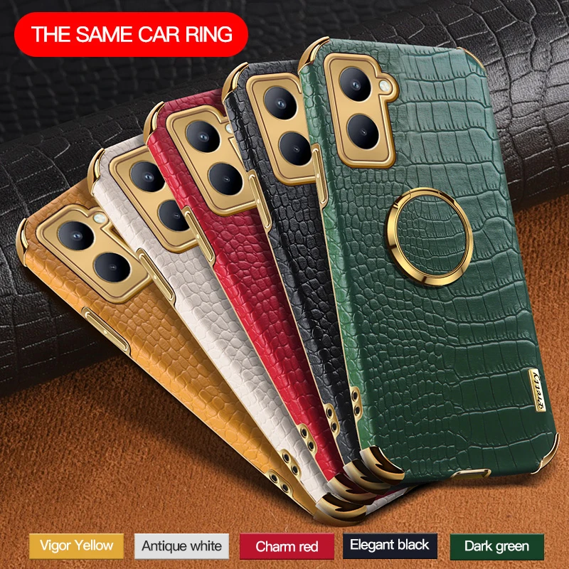 

Luxury Leather 6D Plating Case for OPPO Realme C33 C 33 RMX3624 Car Magnetic Ring Holder Soft Silicone Phone Cover for RealmeC33