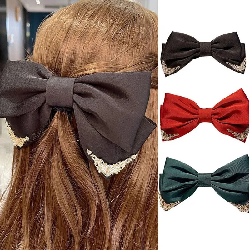 

Gold Line Pearl Big Bow Women Hair Clip Hair Rope Elegant Girls Retro Bowknot Hairpin Hairwear Fashion Lady Hair Accessory