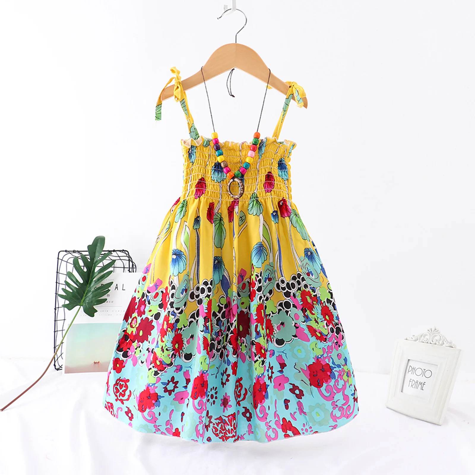 

Toddler Kids Girls Floral Bohemian Flowers Sleeveless Beach Straps Dress Princess Clothes Tee Shirt Dress Long