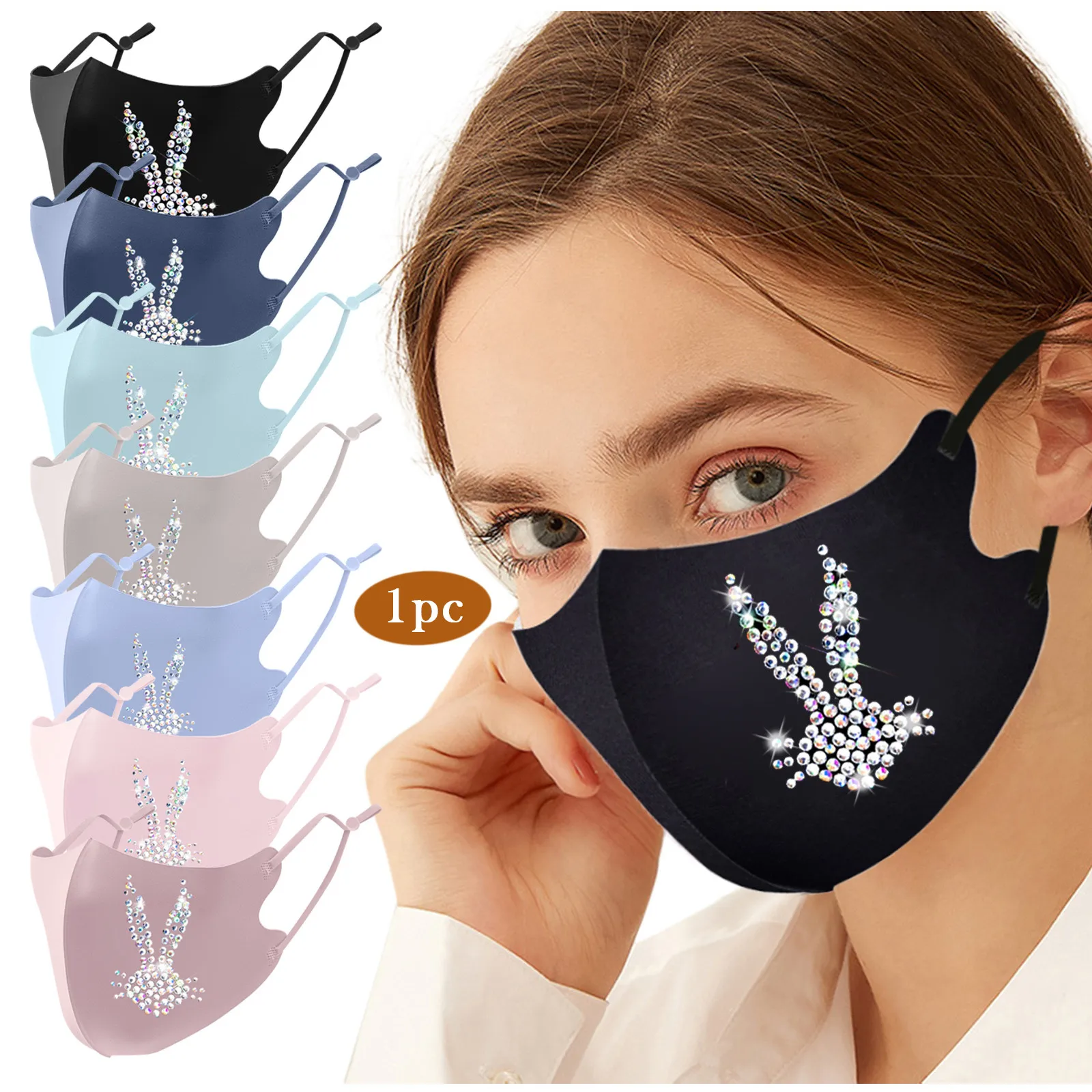 

1PC Rabbit Diamond Unisex Mask Sequined Diamond Breathing Party Men Women Face Cover Cotton Reusable Ultrathin Adults Masque