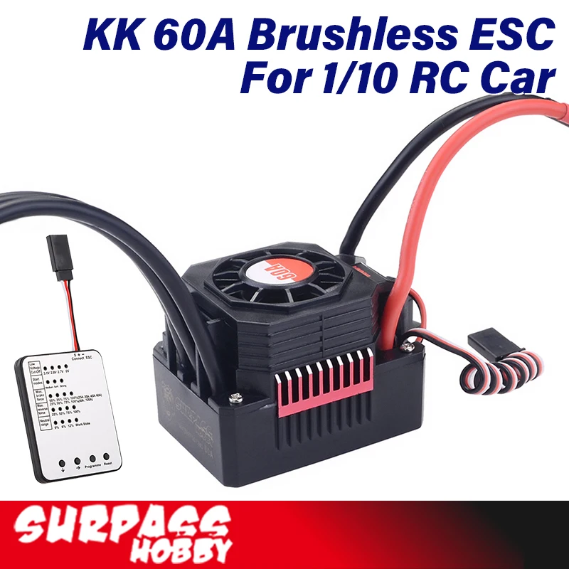 

Surpass Hobby 60A Waterproof Brushless ESC Electric Speed Controller for 1/12 1/10 RC Car 2S-3S Battery XT60 Plug Buggy Truck