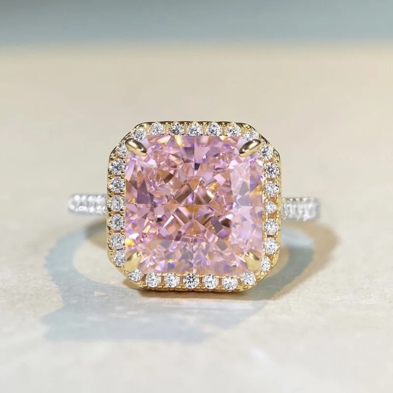 Trendy and Fashionable Women's Ring Copper Material Pink Diamond Simple Light Luxury Personalized Versatile Zircon Party