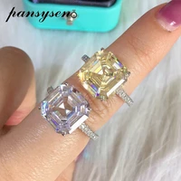 psansysen solid 925 silver asscher cut citrine simulated moissanite gemstone proposal engagement ring wedding band fine jewelry