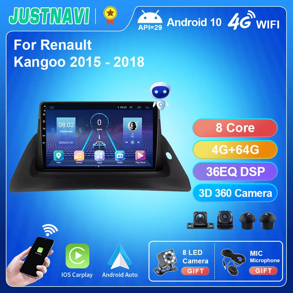 Автомагнитола JUSTNAVI QT5 Android 10 0 для Renault Kangoo 2015 - 2018 NAVI HD 1280*720P 4G 64G IPS Автомобильный