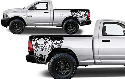 

Factory Crafts Double Skull Rear Quarter Panel Graphics Kit 3M Vinyl Decal Wrap Compatible with Dodge Ram 2009-2018 - Matte Blac