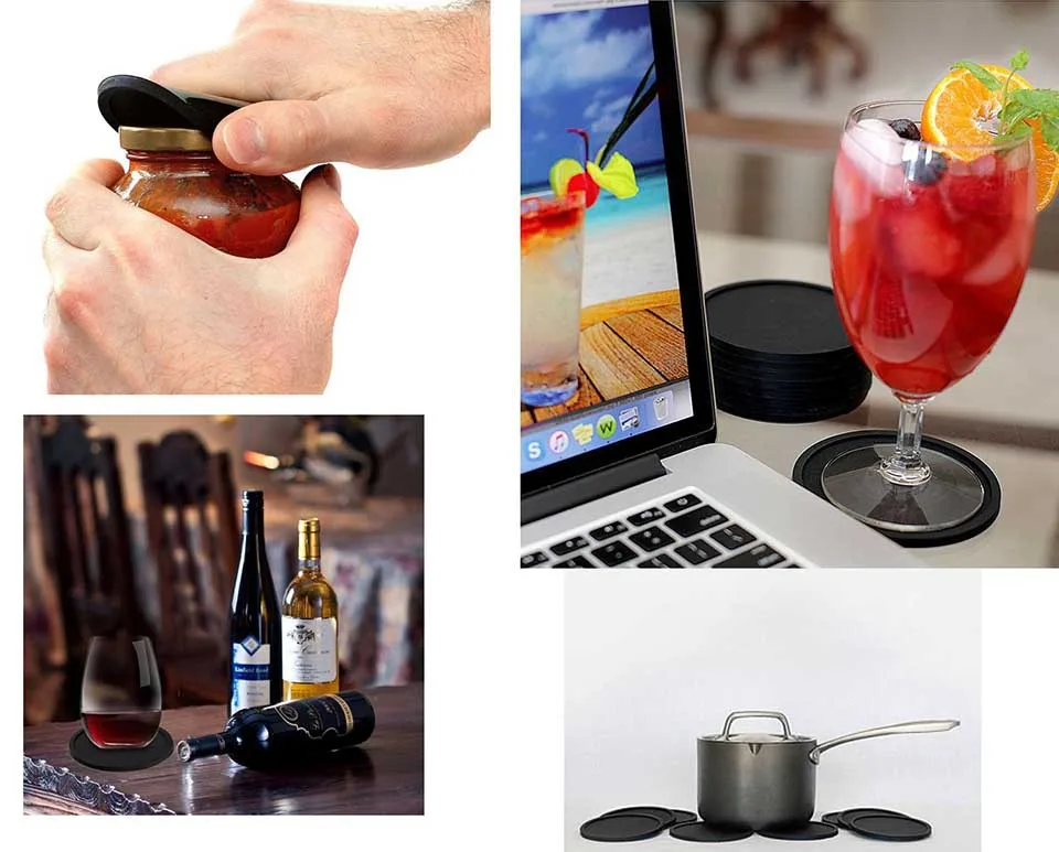 

Set of 8 Non-slip Round Soft Cup Coasters Perfect for Bar and House Durable Easy To Clean Black Silicone Black Drink Coasters