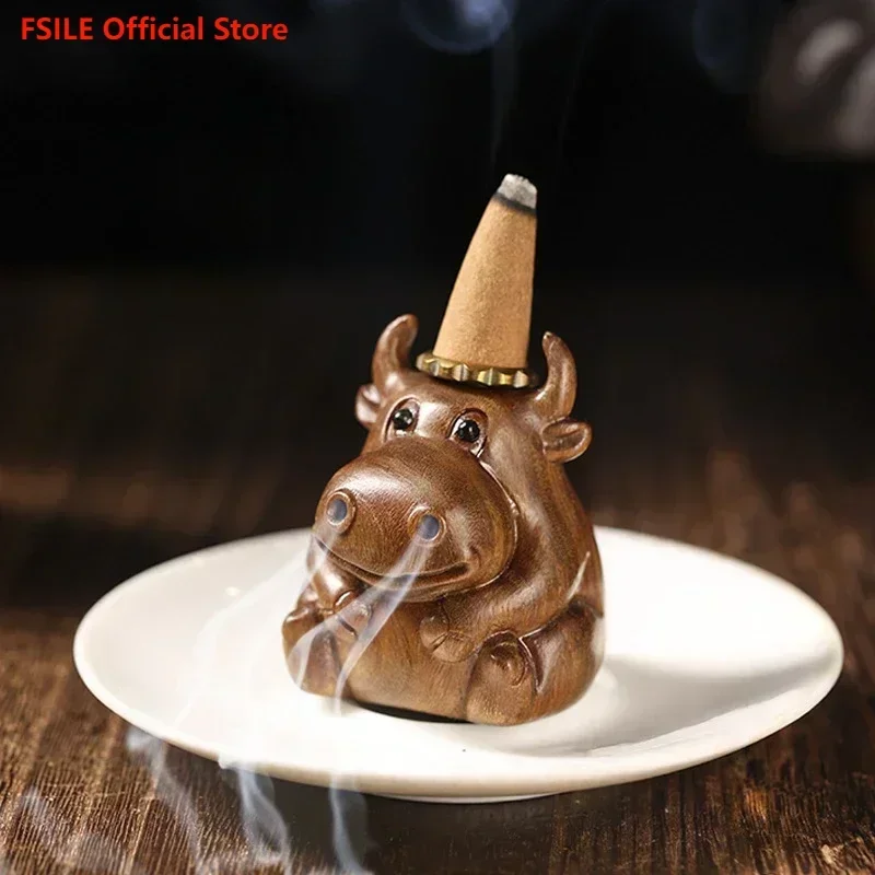 

FSILE Natural Green Sandalwood Handmade Carving Polishing Backflow Fragrant Tea Table Cute and Interesting Tea Pet Ornaments