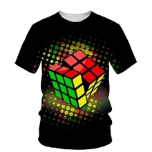 Rubik's Cube Pattern 3D Printing Men T Shirt Summer Trend O Neck Short Sleeve Fashion Loose Tee Hip Hop Style Casual Men's Top