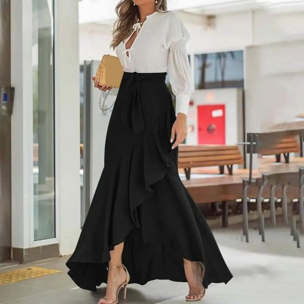 

Charming Party Skirt Waist Belt Polyester Long Skirt High Waist Long Skirt