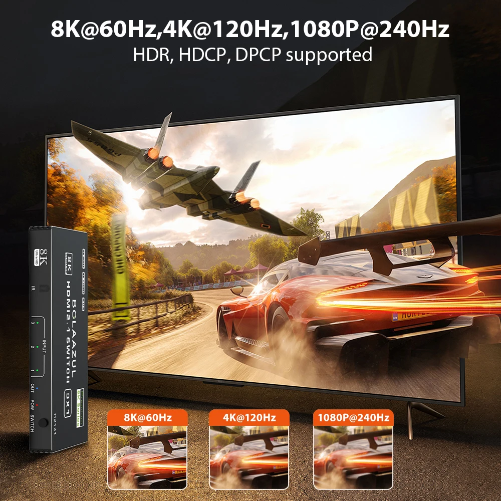 HDMI 2 1 переключатель сплиттер 4K 120 Гц 60 0 3 порта 48 Гбит/с дистанционным управлением