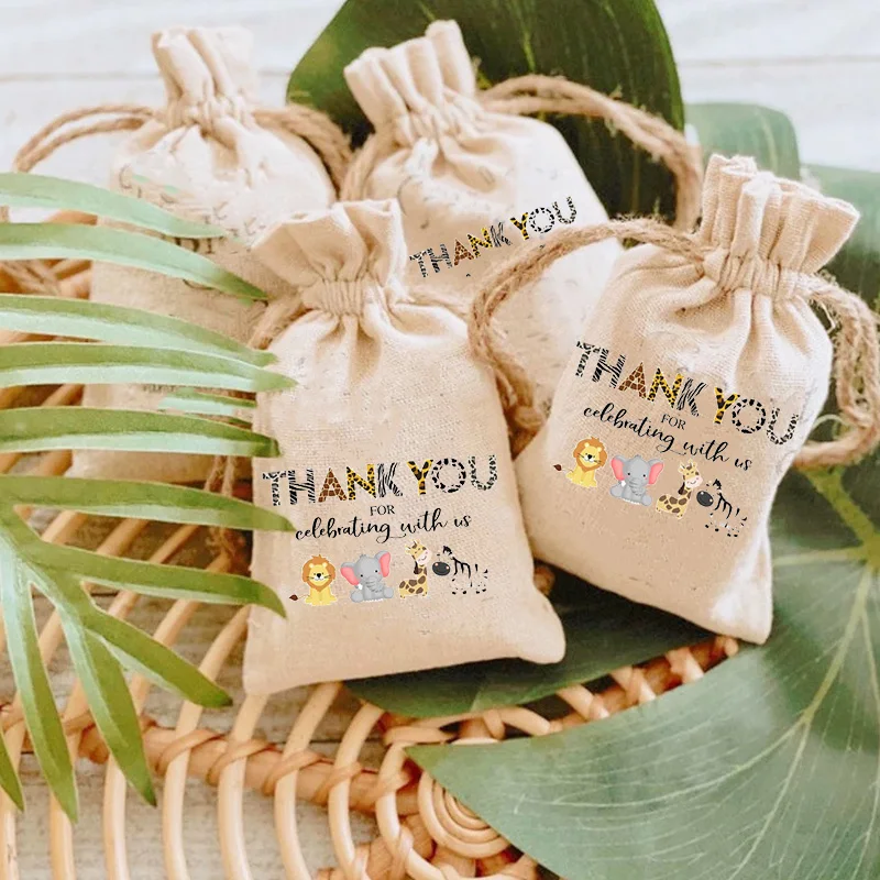 

5pcs animal Thank you candy gift bags Jungle Safari zoo Theme Boy Girl Baby Shower wild one two Birthday Party decoration Favor