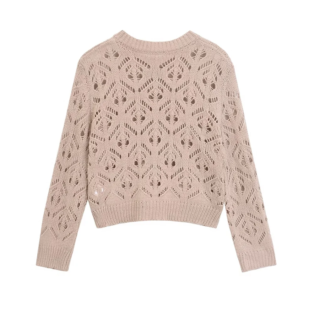 Женское трикотажное жаккардовое Сетчатое пальто с круглым вырезом